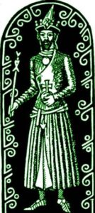 Fig. 11/a: King László IV dressed in Cumanian vestment. Miniature from the “Képeskrónika”, 1358.