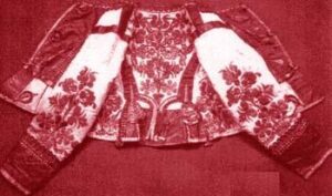 Fig. 33: Back of a woman’s Ködmön with applique and embroidery decoration, Cigánd, Zemplén county.