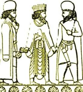 Fig. 25: The Szűr on a Persian stone relief, Persepolis.