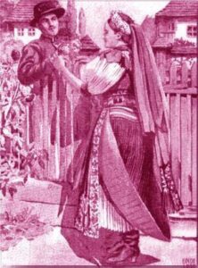 Fig. 1: Kalotaszeg/Transylvania Couple. The girl is wearing a beaded headdress /párta/ and turned up skirt.